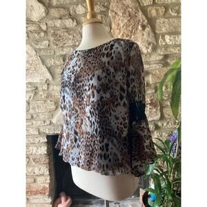 I.N. Studio Leopard Print Bell Sleeve Blouse - Size PL
